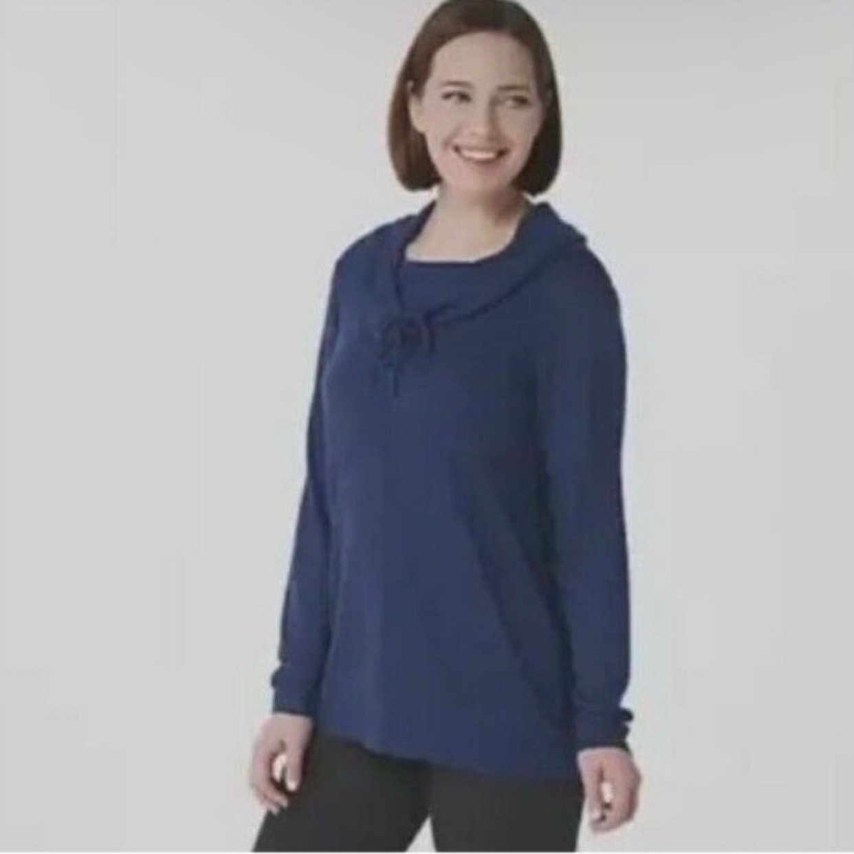 NWT Zuda Navy Ecovero Drapey Cowl Neck Sweater Size Large