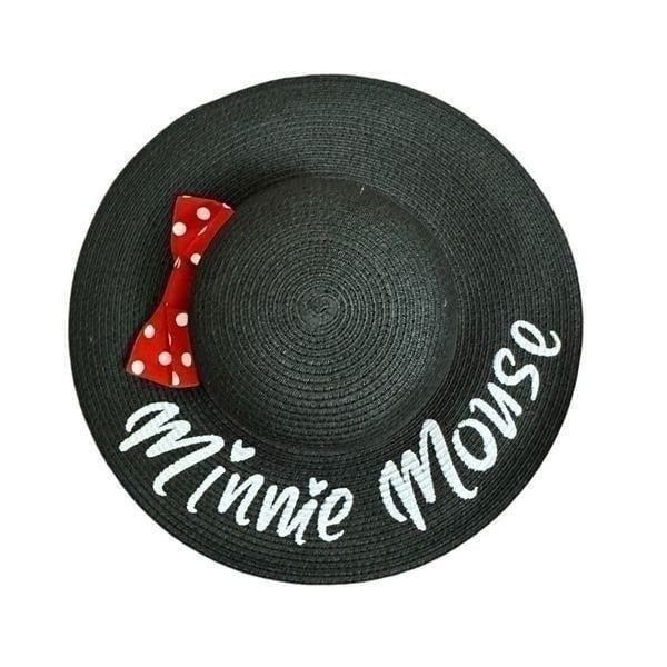 Disney Parks Minnie Mouse Signature Red Bow Floppy Summer Hat Black Straw Adult