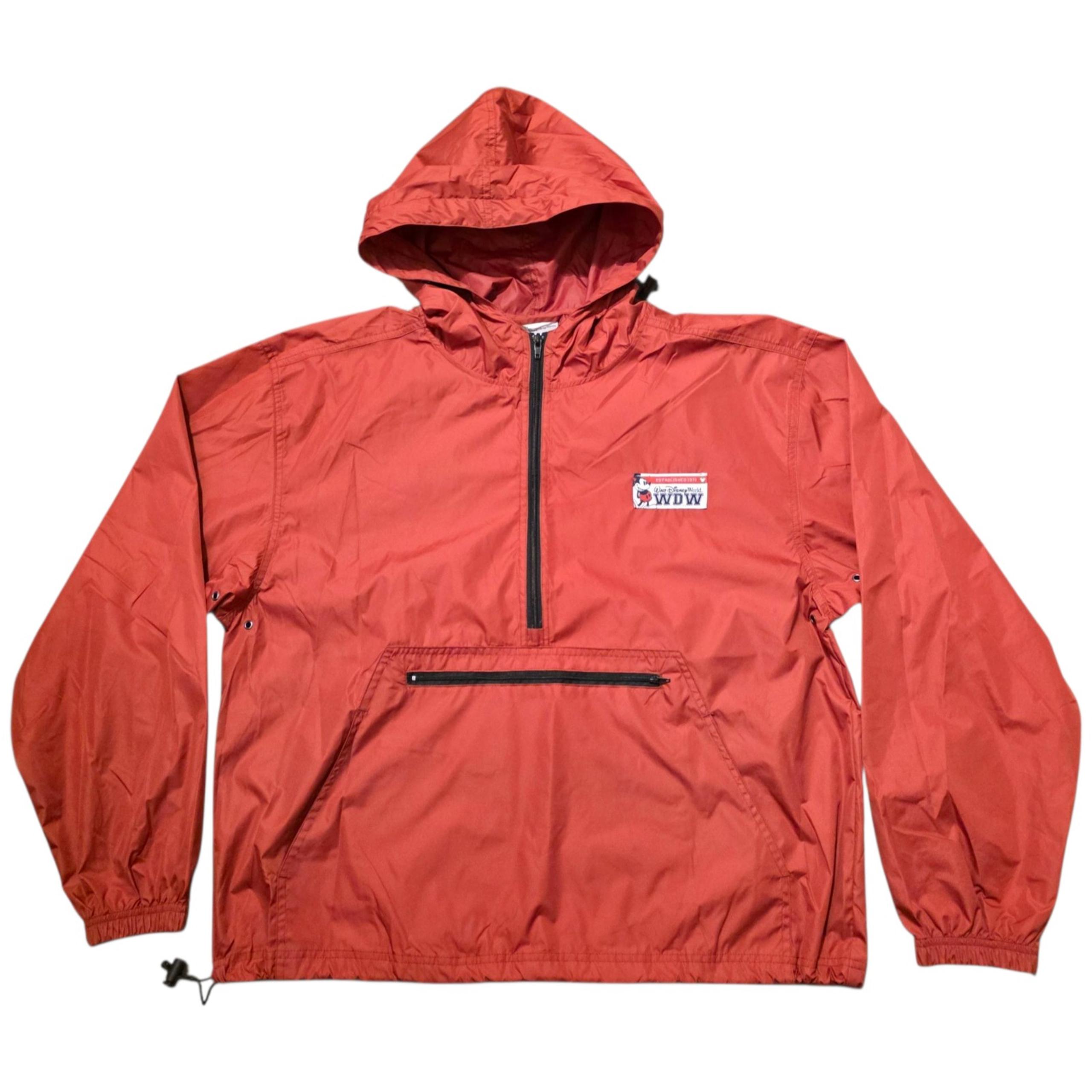 Vintage Walt Disney World 1/2 Zip Red Hooded Pullover Rain Jacket Men's Size L