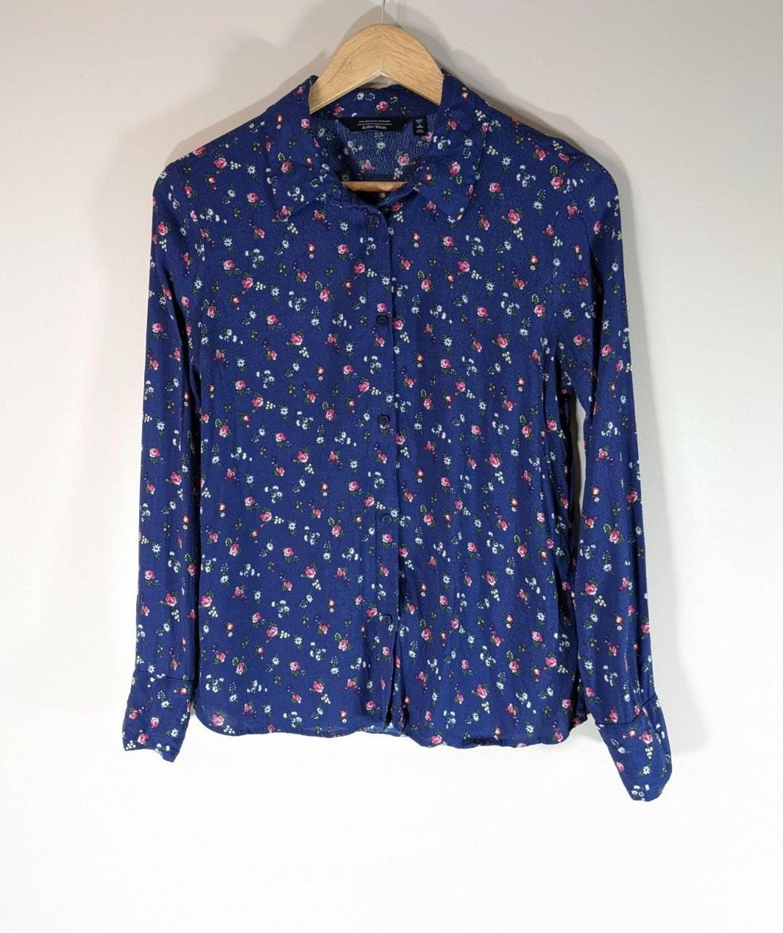 & Other Stories Navy Button Up Pink and White Floral Shirt Size 4