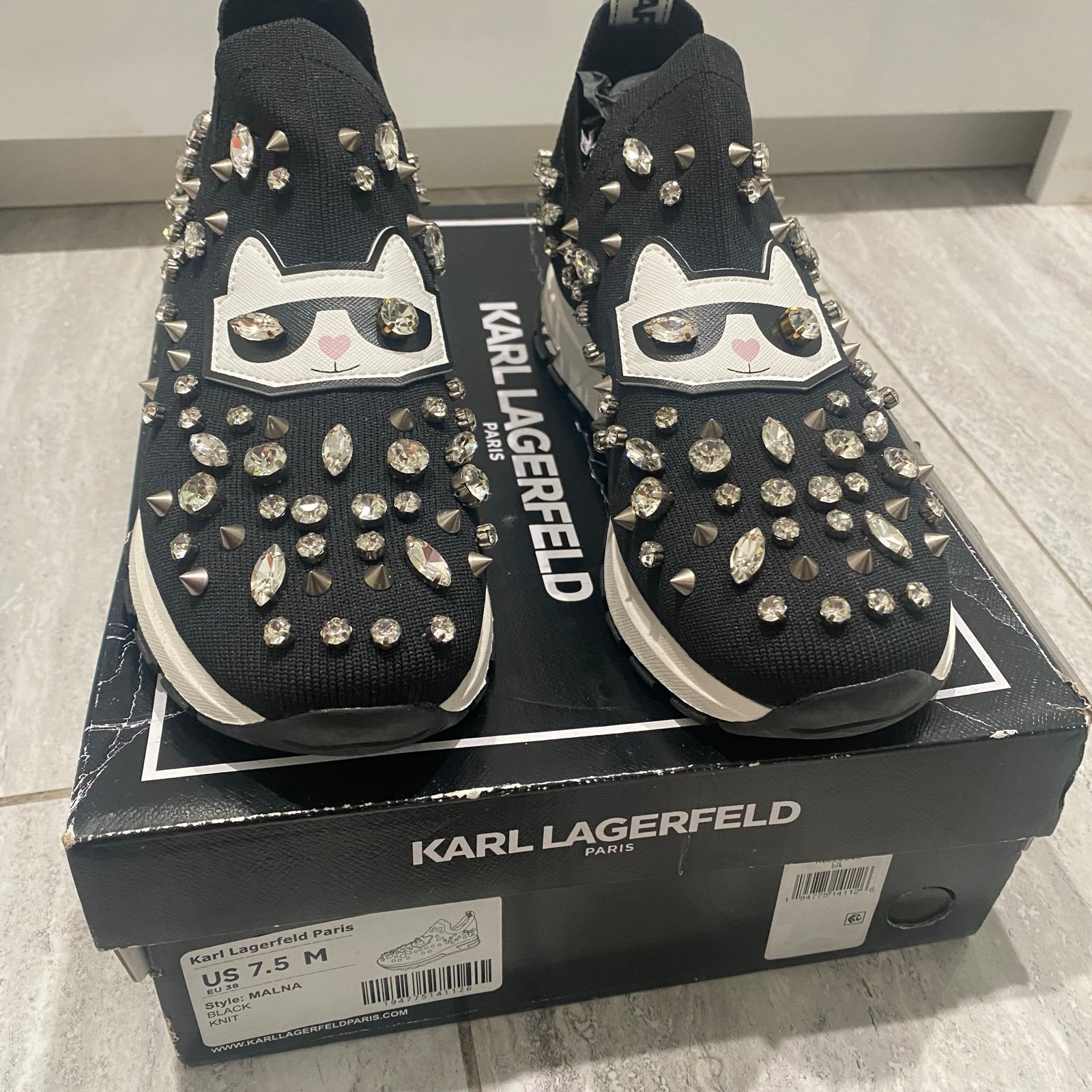 Karl Lagerfeld Paris Malna Rhinestone Embellished Slip-On Sneakers Size 7.5