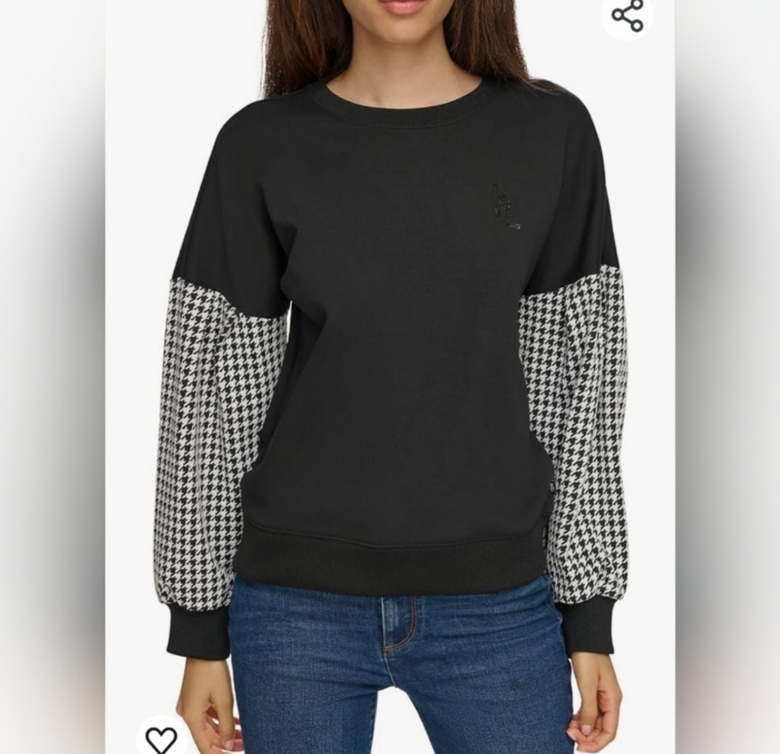 Karl Lagerfeld Paris Houndstooth Detail Long Sleeve Blouse size XS NEW