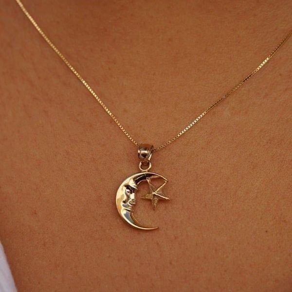 14K Gold Moon & Star Pendant | Elegant Celestial Charm by Tehrani Jewelry