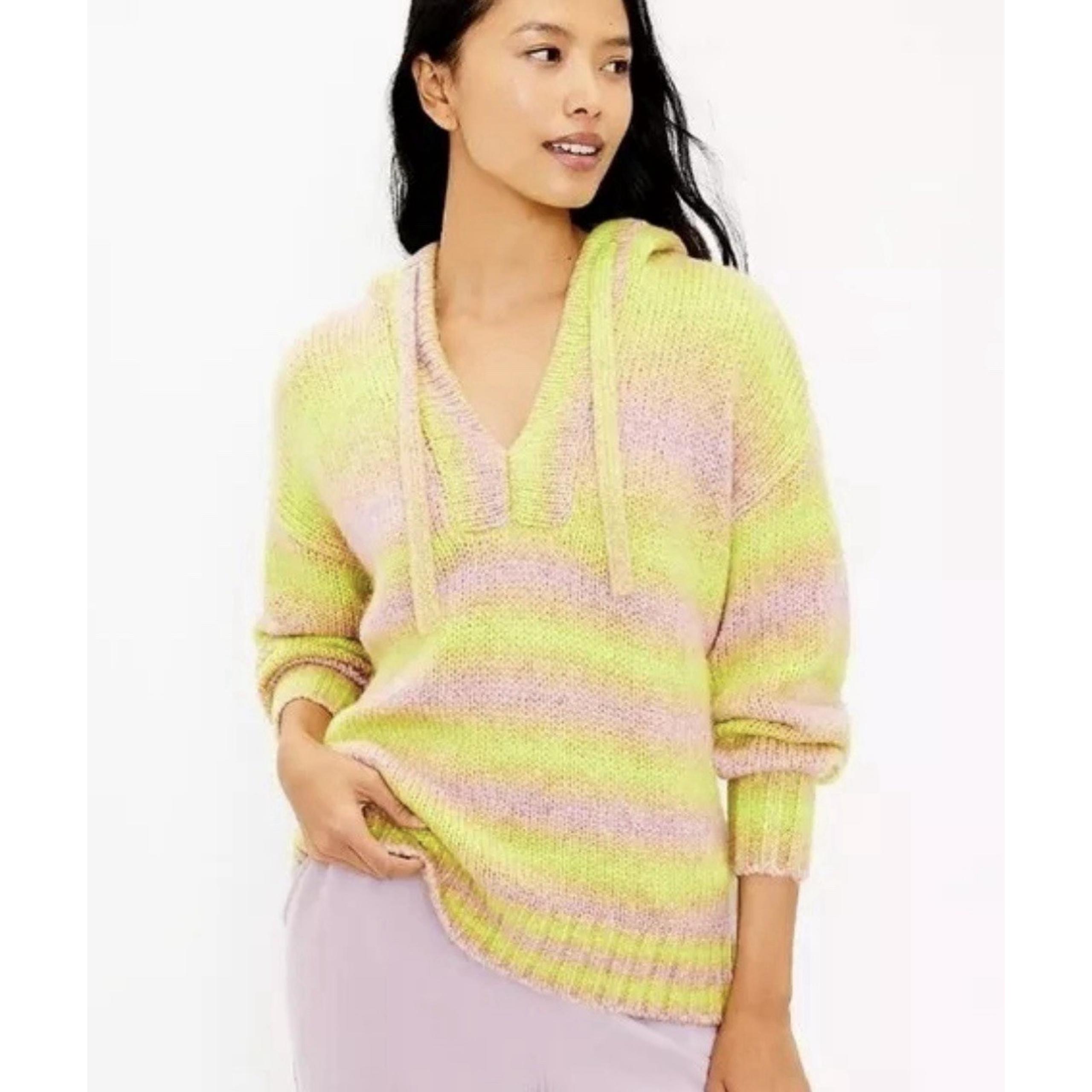 Lou&Grey Pink Yellow Ombre Oversized Wool Blend Hooded Pullover Sweater Sz M NWT