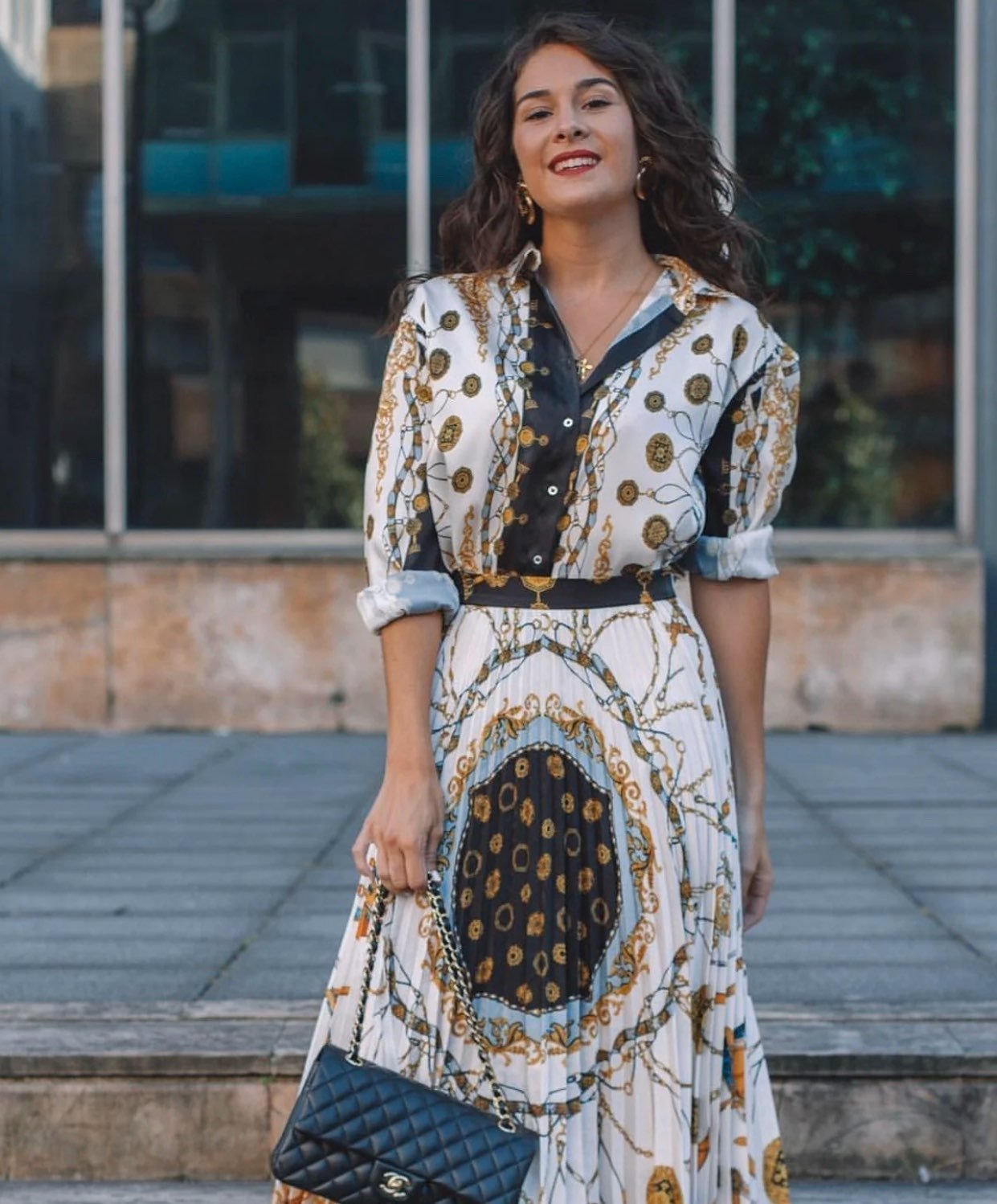 ZARA CHAIN PRINT PLEATED SKIRT