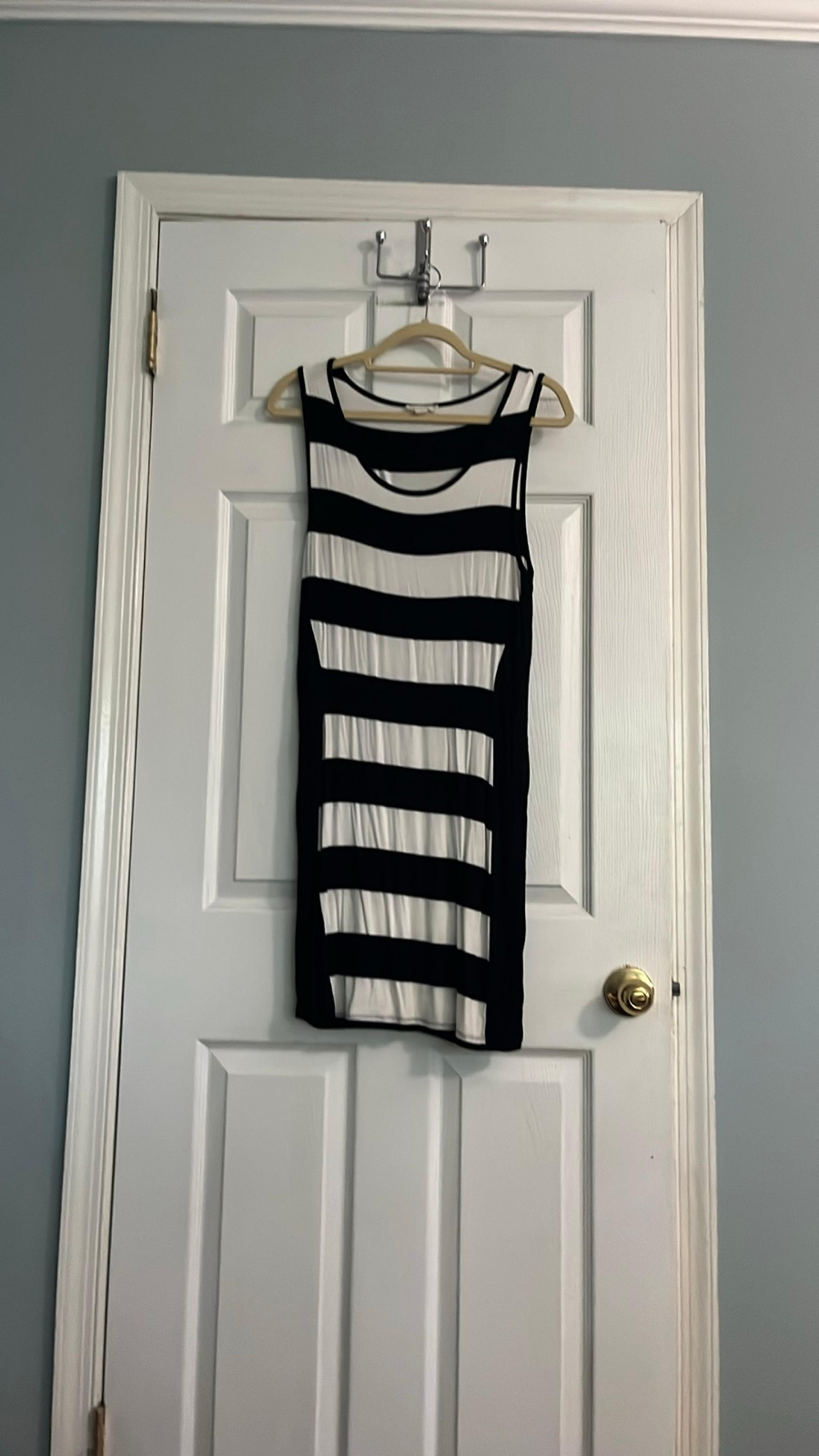 Zenana Outfitters Black and White Striped Knee Length Dress