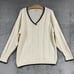 Vintage Ivory V Neck Knit Sweater Grandpacore Minimalist Old Money Sz M/L