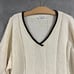 Vintage Ivory V Neck Knit Sweater Grandpacore Minimalist Old Money Sz M/L