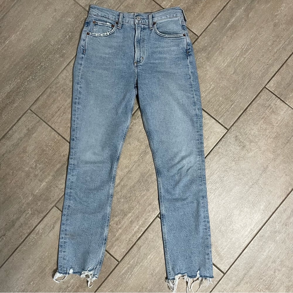 AGOLDE Merrel Straight Light Wash Mid Rise Raw Hem Size 25