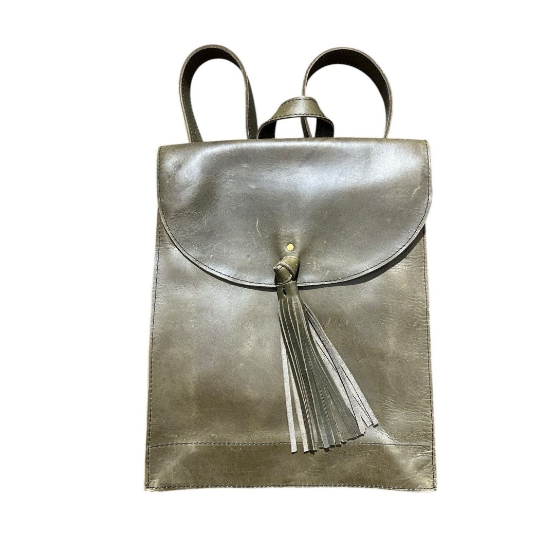 raven + lily leather Olive Green Tassel Fold Over Backpack