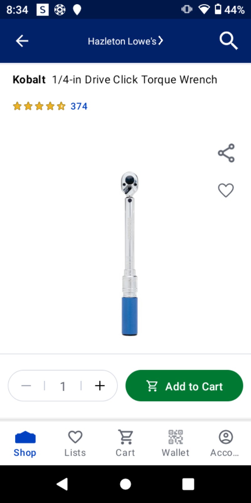 Kobalt 1/4 Drive Click Torque Wrench