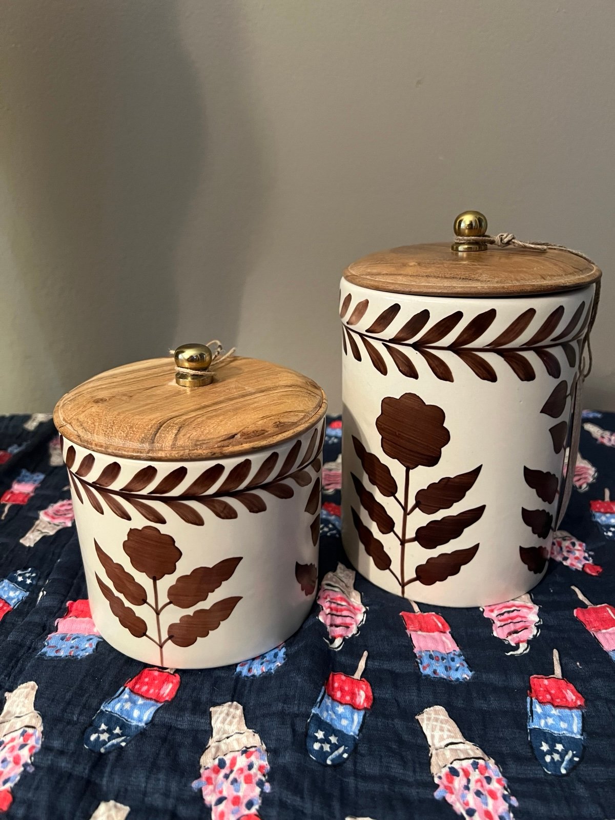 Beautiful Set of Brown and Cream Floral Canister