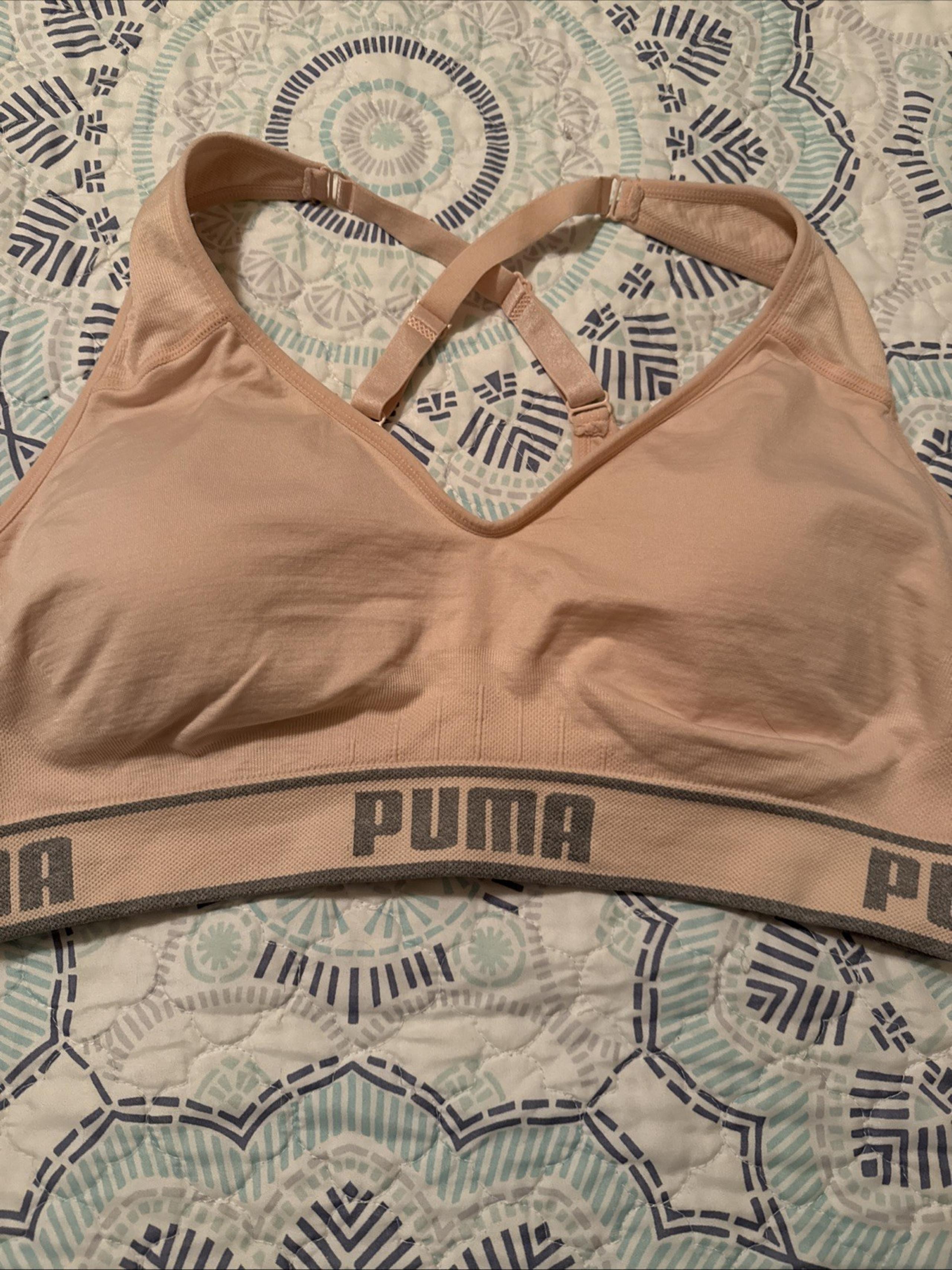 PUMA Pink Gray Crossback Padded Sports Bra Women's XL Drycell Moisture Wicking