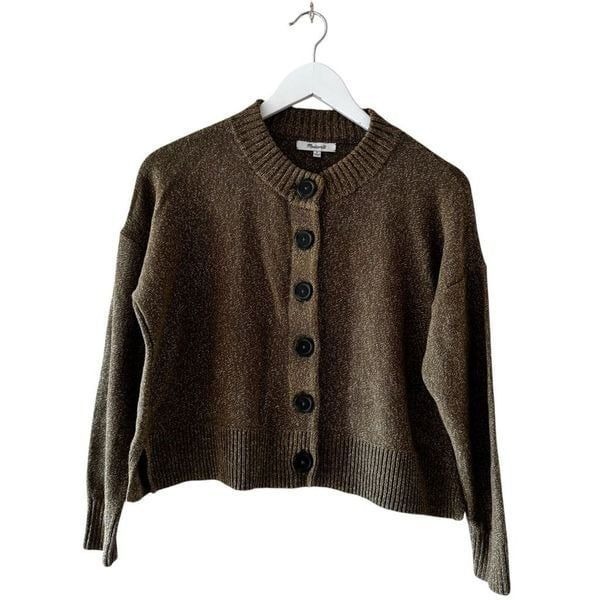 Madewell Button Down Cotton Boxy Cropped Long Sleeve Cardigan Sweater Olive SZ M