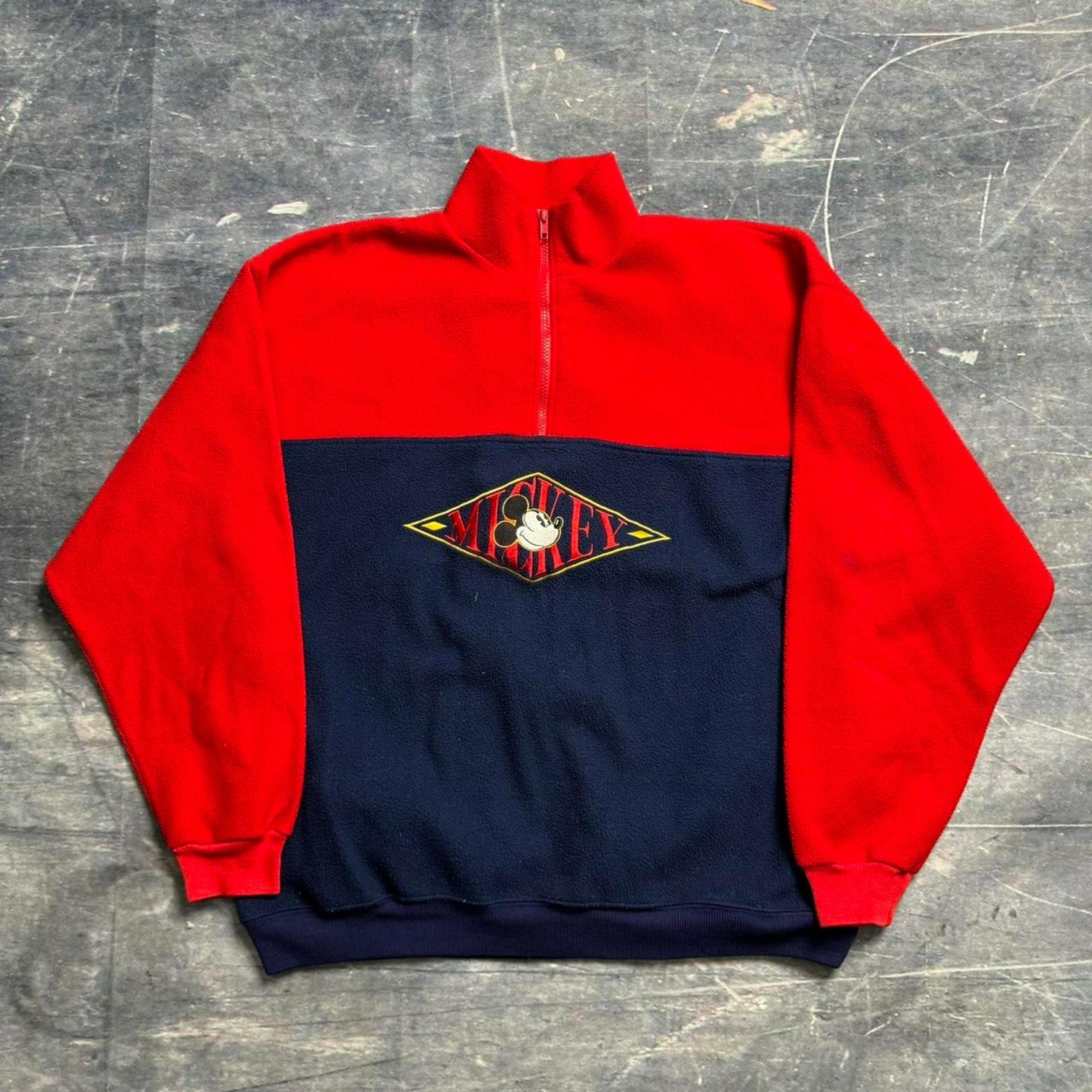 Vintage 90s Y2K Mickey Graphic Red Navy Zip Sweatshirt Pullover Mens Large/XL