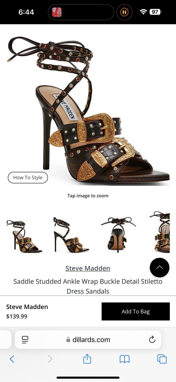 Steve Madden Saddle Studded Ankle Wrap Buckle Detail Stiletto Dress Sandals