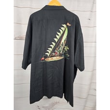 Tommy Bahama Silk Camp Shirt Sails Call Embroidered XXL Black Rare #I