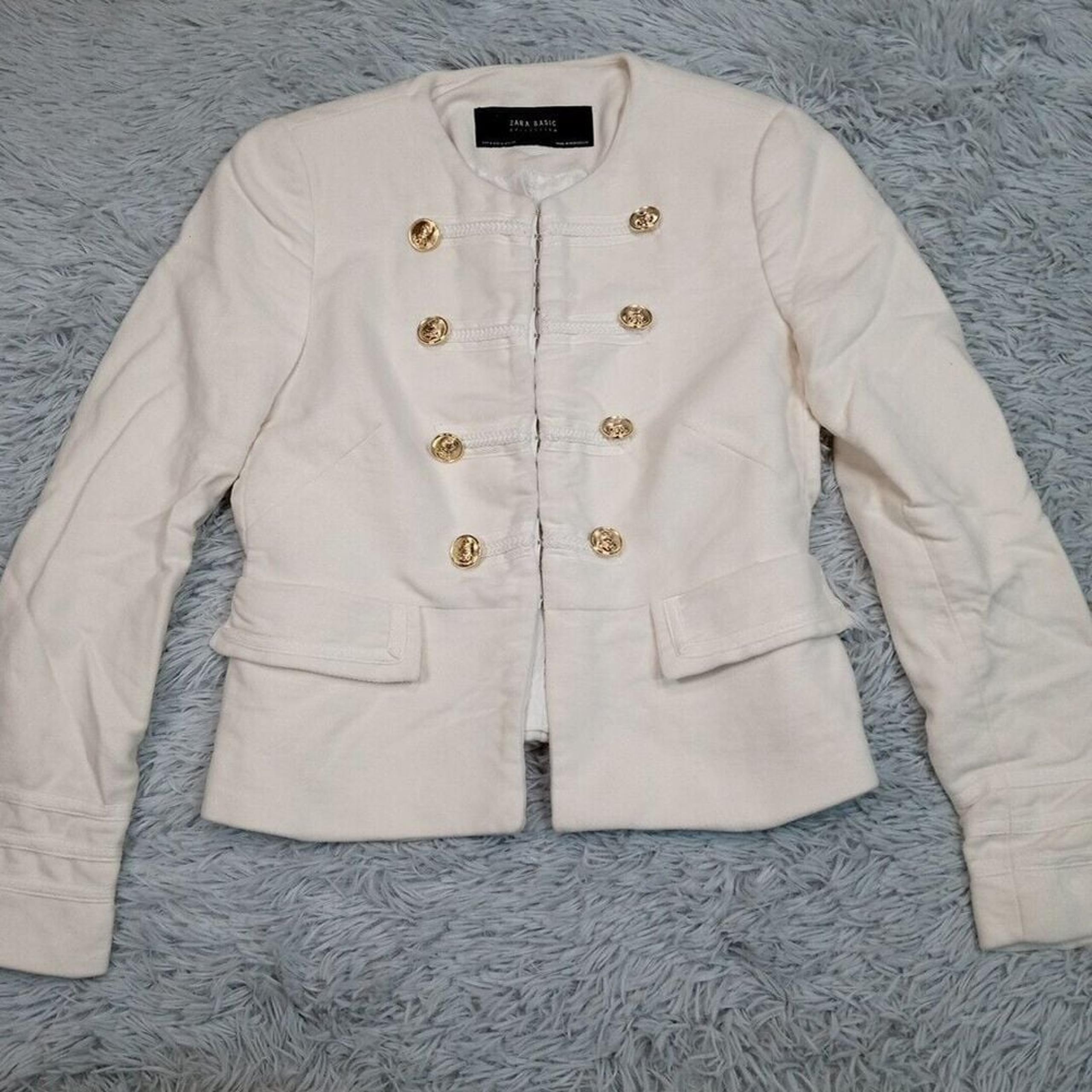 Vintage Zara Basic Jacket Womens M White Military Faux Pockets Clasp Preppy Soft