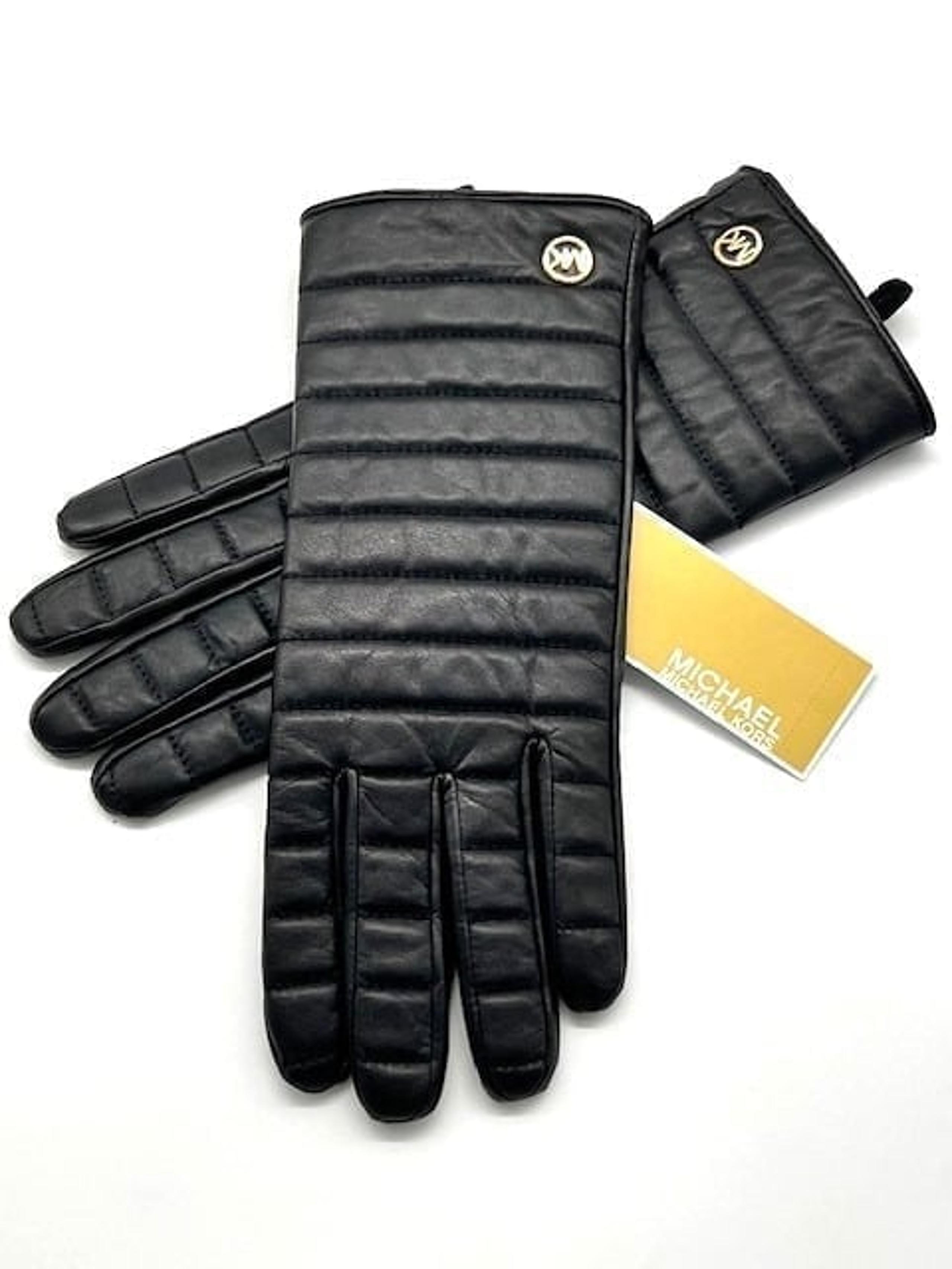 Michael Kors Quilted Touch Screen Compatible Leather Gloves, XL Black - NEW