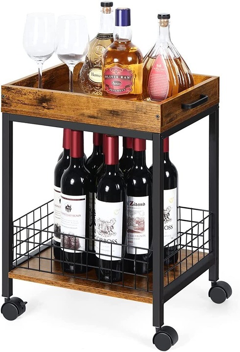 Industrial Nightstand Bedside End Side Table w/Storage Shelf Mobile Serving Cart