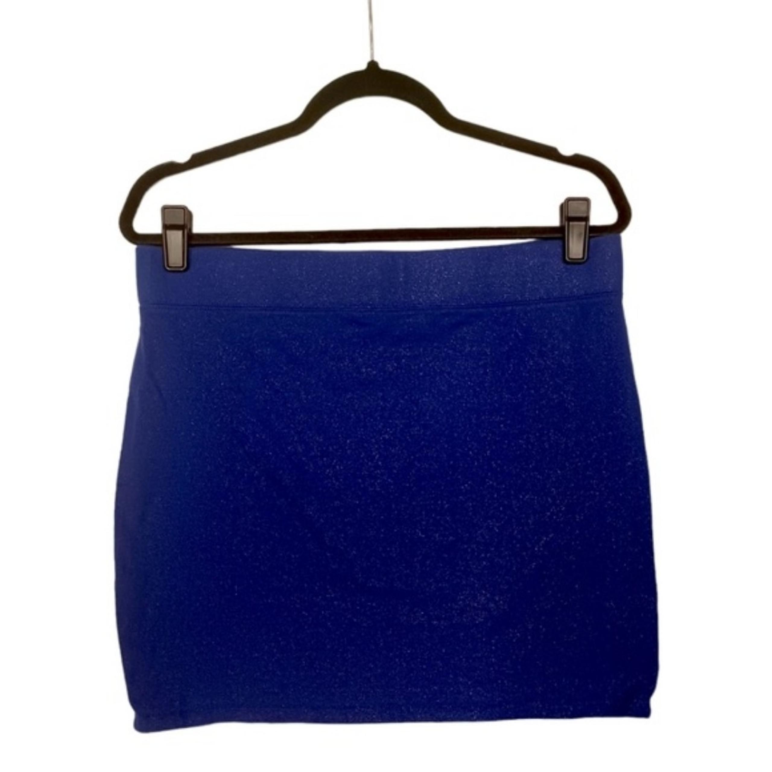 ROUTE 66 Silver Shimmer Royal Blue Mini Stretchy Skirt Large