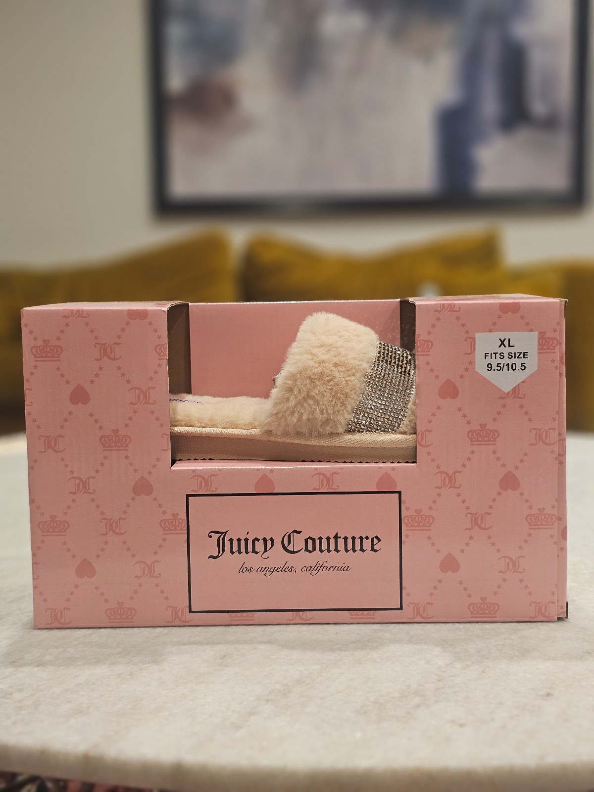 Juicy Couture Womens Slippers Bling Beige Size 9.5/10.5 NEW IN BOX