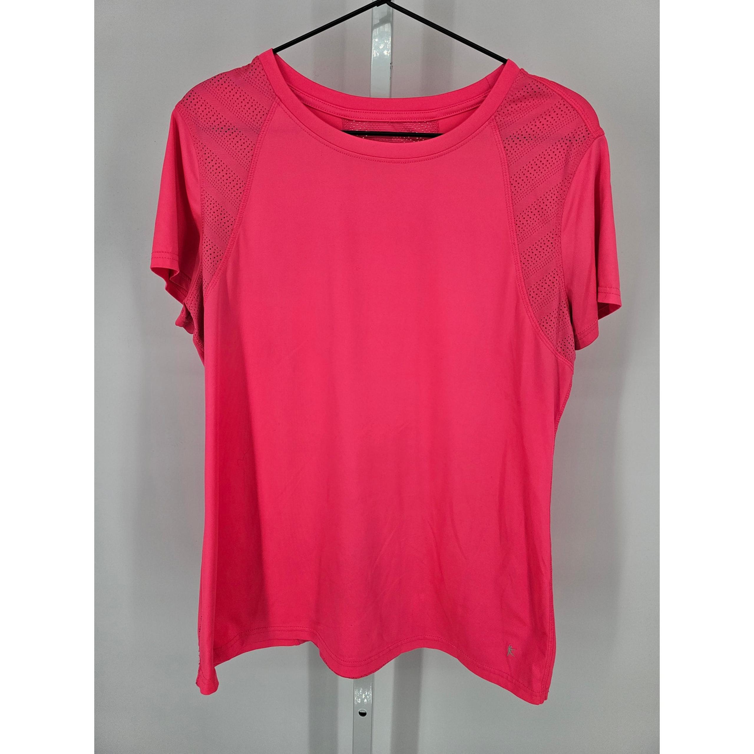 Danskin Now Women Sz L Short Sleeve Athletic T Shirt Pink Breathable Semi Fitted