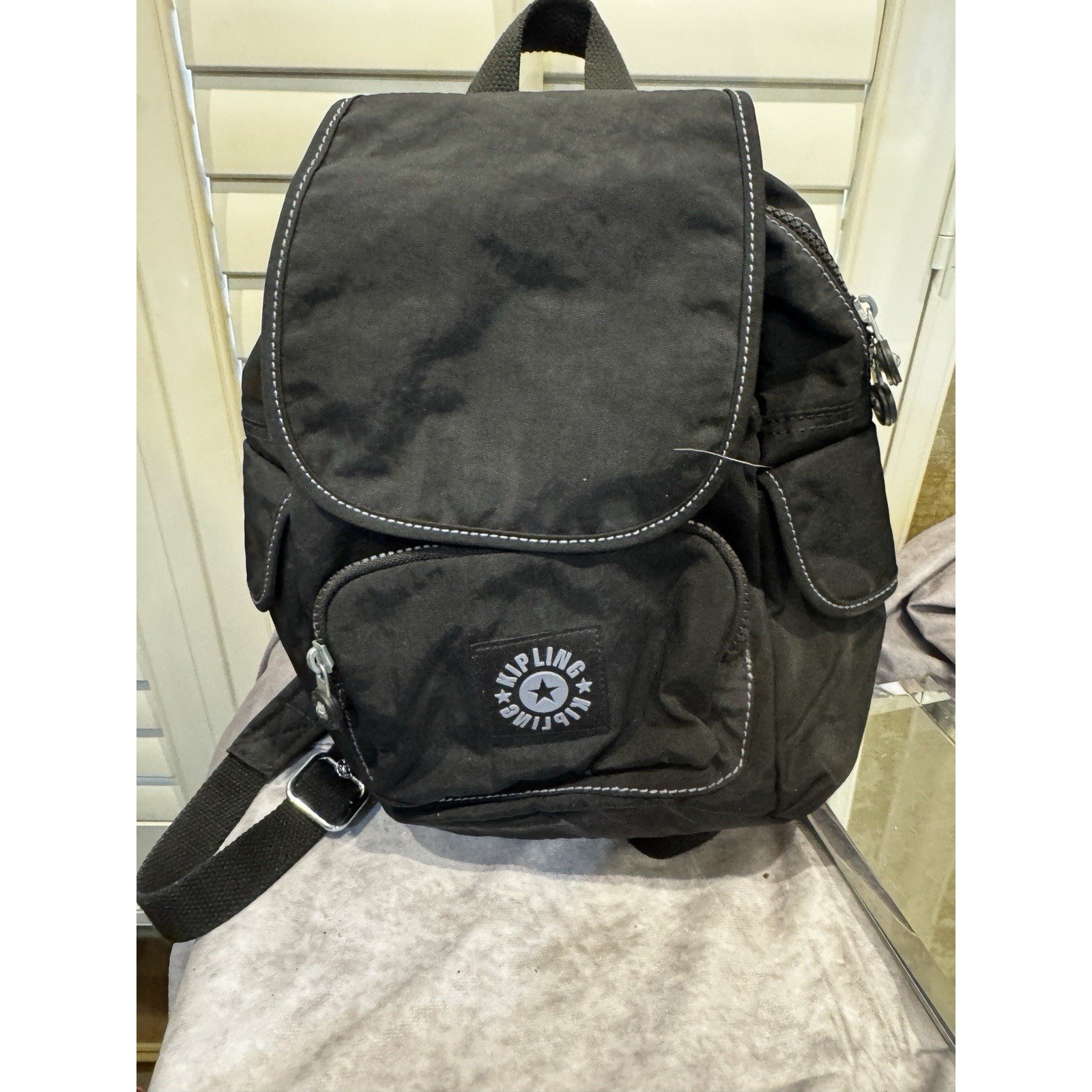 Kipling Small Black Back Pack Pockets Logo Unisex