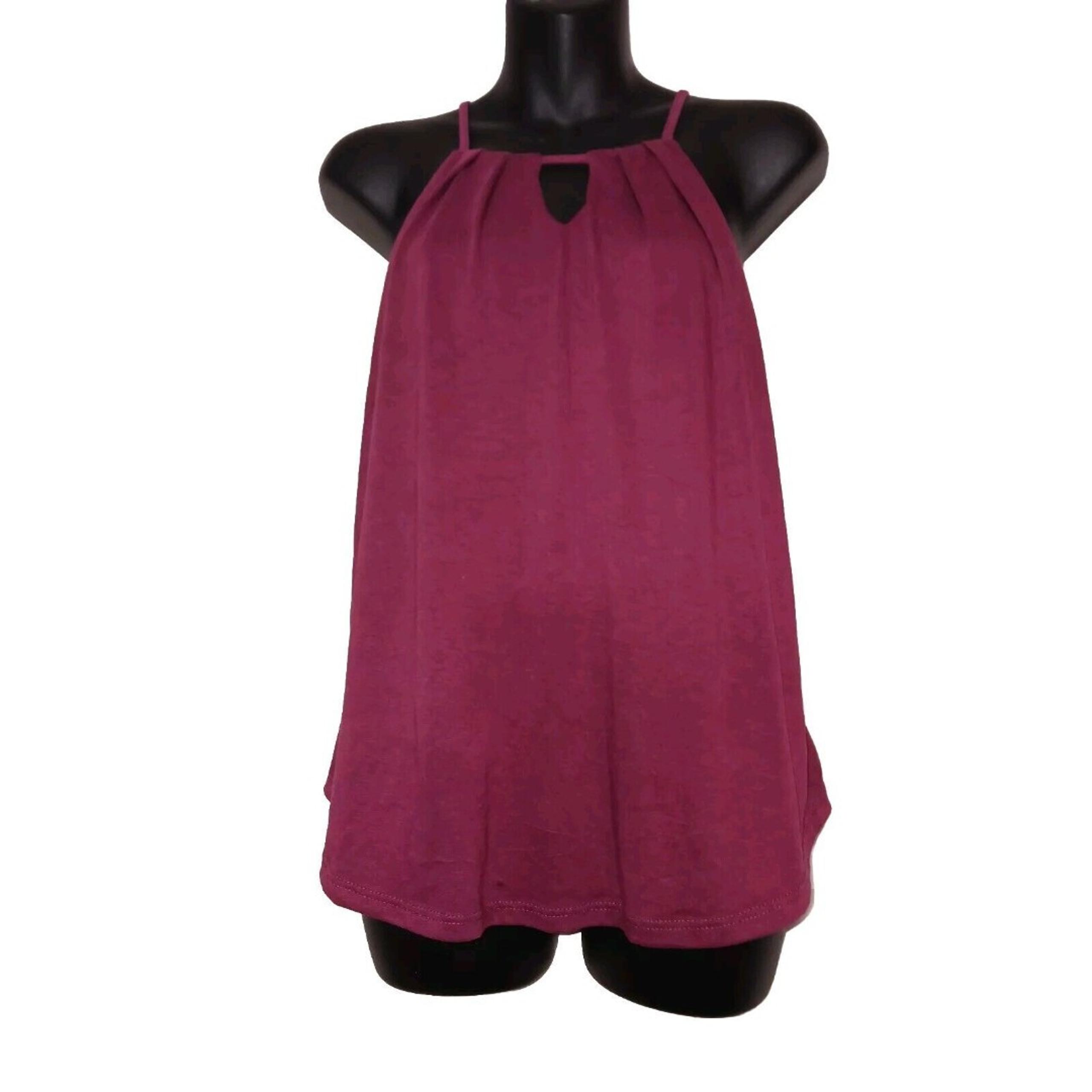 Francesca Colection Alya Women's Top Hatler-neck Burgundy Red Back Key-hole S.S