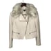 ☆Ann Taylor Wool Blend Moto Jacket Crop Zip Removeable Faux Fur Collar Beige☆