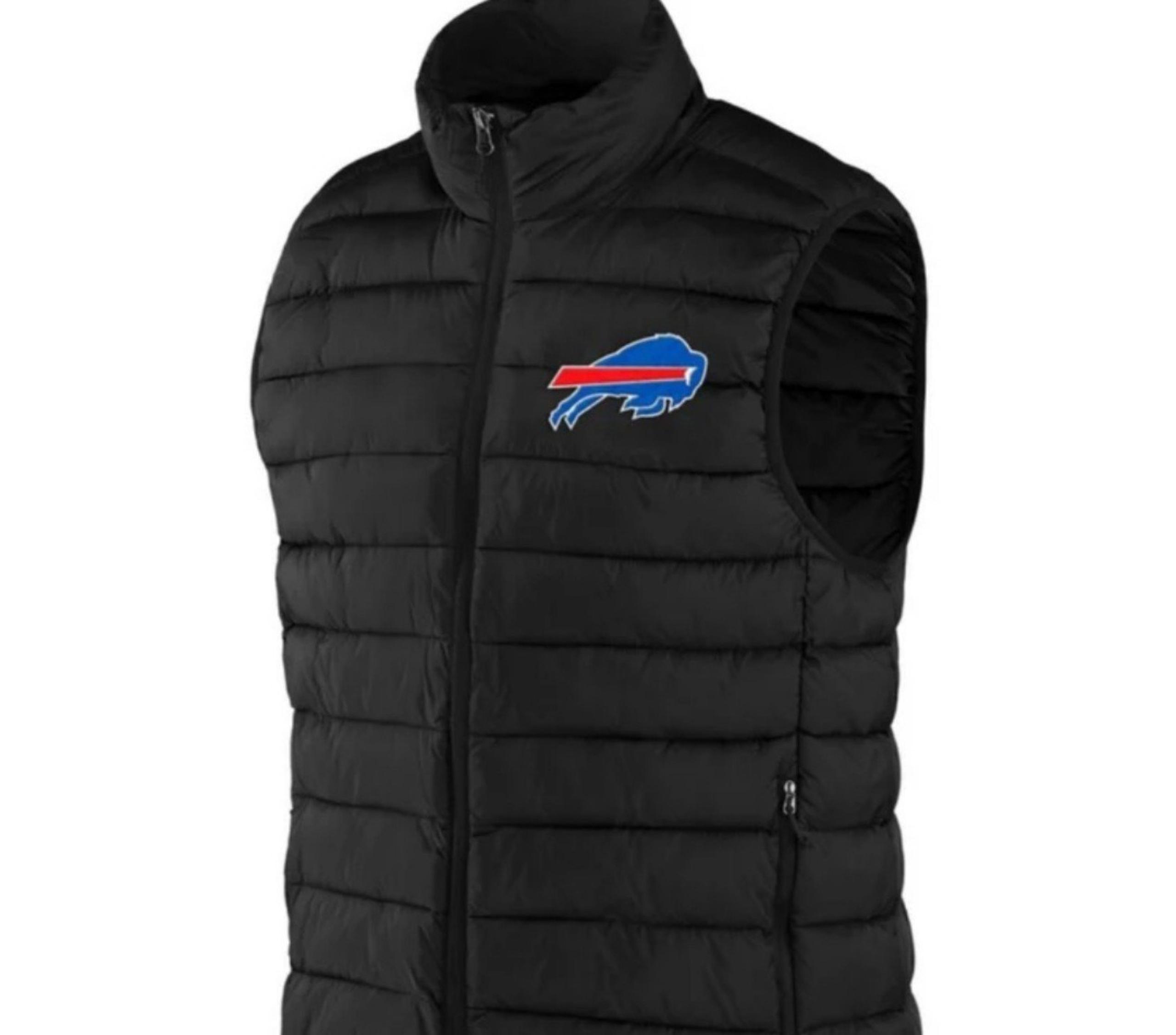 Buffalo Bills Full Zip Men's NFL Black Puffer Vest Jacket Coat New W Tags ...emb