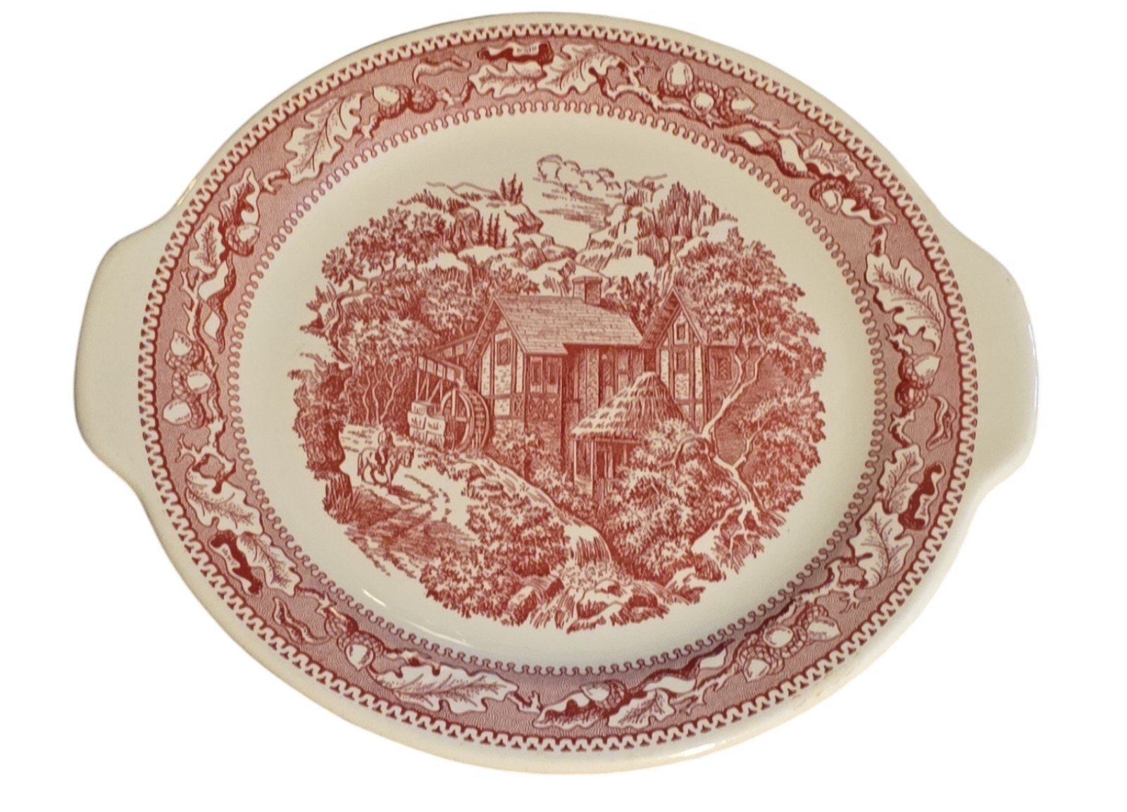 Royal China Memory Lane Pink Red Ironstone 11 1/2” Serving Platter Cake Plate