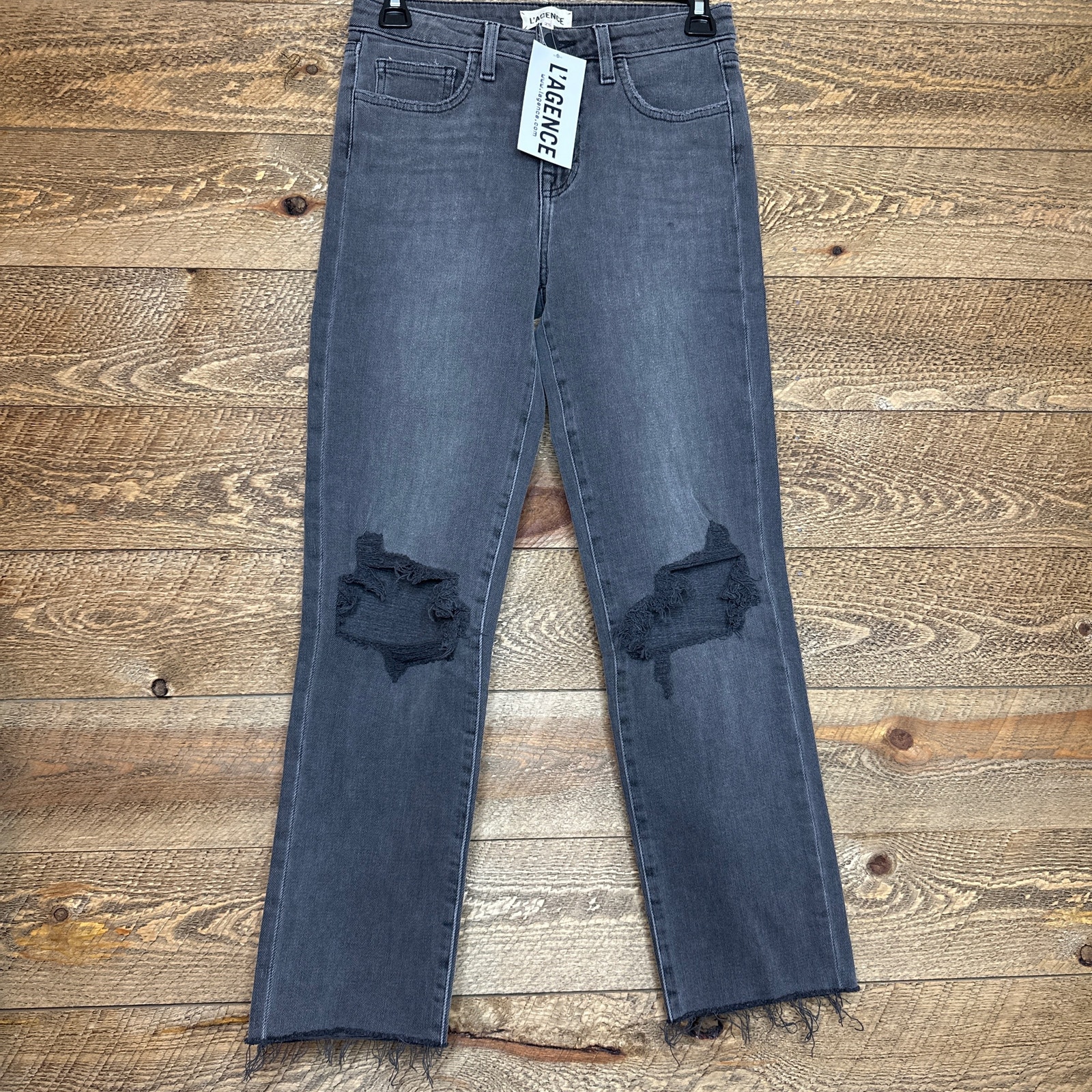 L'Agence High Rise Straight Leg Ankle Length Distressed Jeans Size 25 NWT