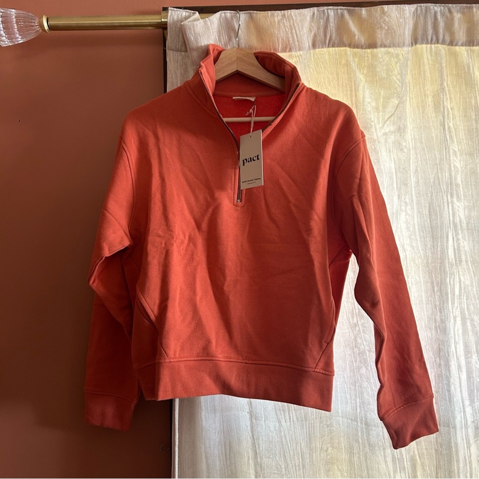 Pact Apricot Brandy Essential Loopback Terry Quarter Zip Sweatshirt NWT Size S