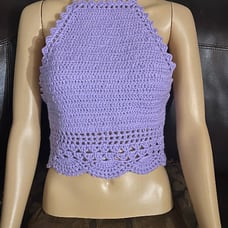 Crochet Purple Lavender Halter Crop Top Size Small