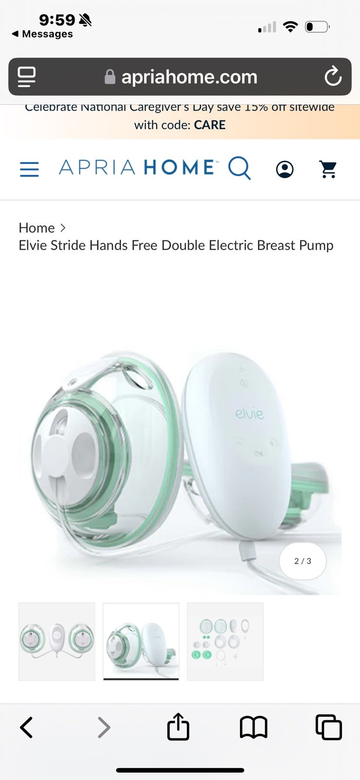 Elvie Stride Hands Free Double Electric Breast Pump
