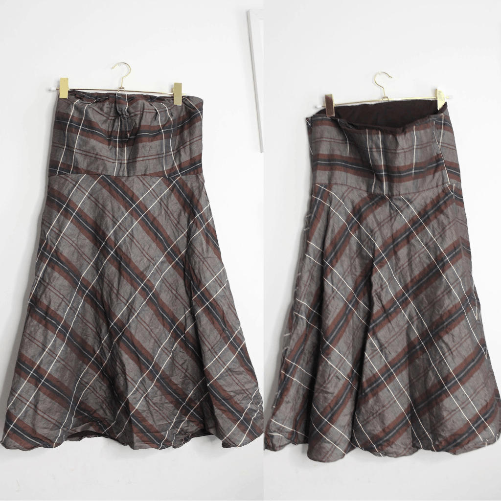Banana Republic Brown Charcoal Plaid Linen Strapless Dress - 12