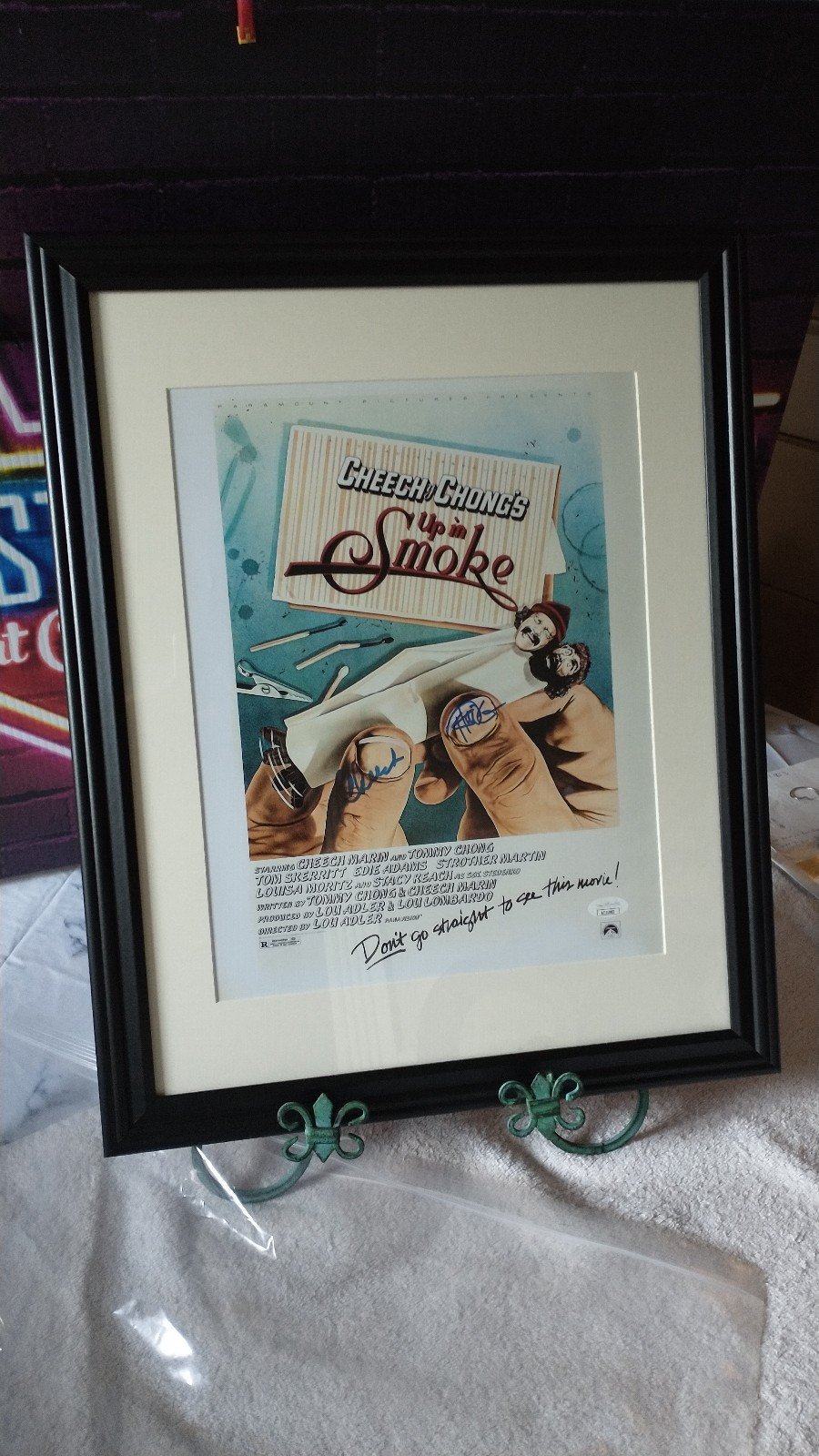 Autographed Cheech and Chong movie poster framed with coa