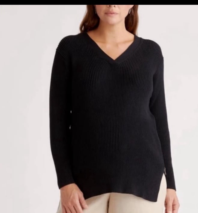 Quince 100% Organic Cotton Fisherman Side Zip Maternity Nursing Sweater black S