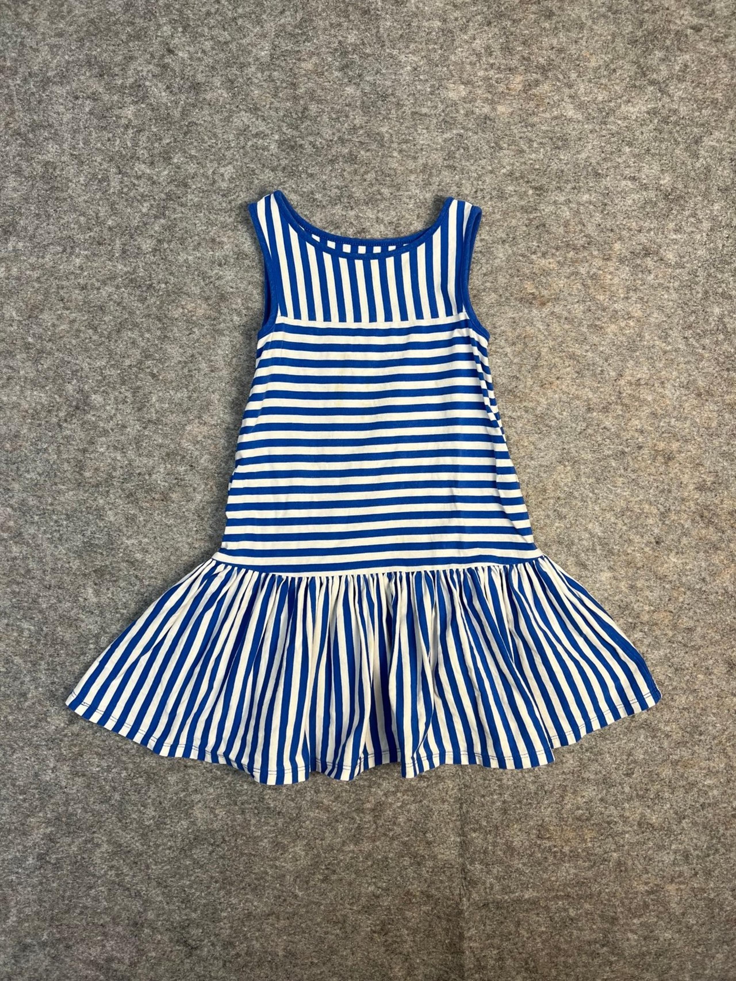 LANDS END Girl’s Dress, Blue Stripes, Size S (4) - Lands' End