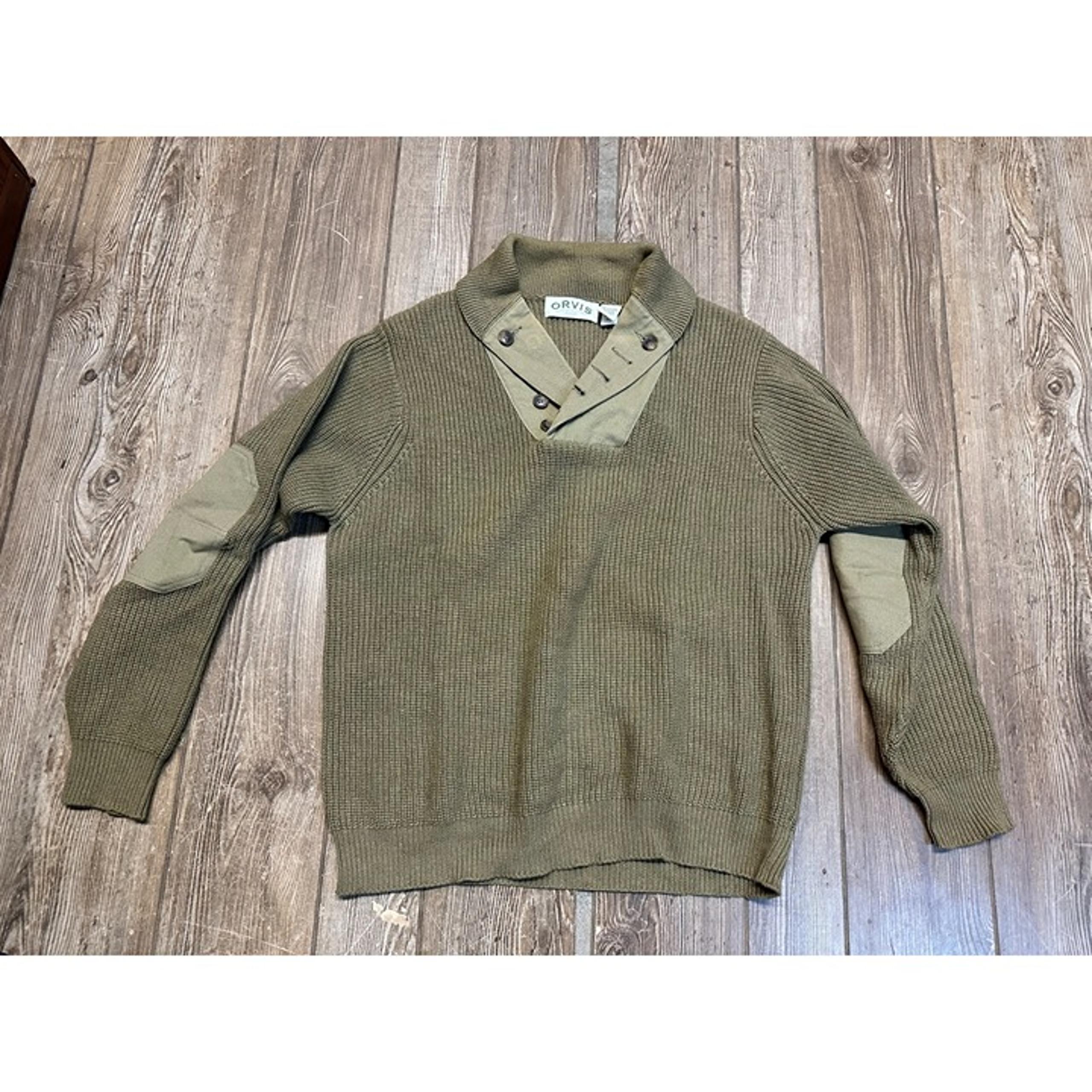 Vintage Orvis Knit Sweater Cardigan Cotton Men's Medium Elbow Pads Button
