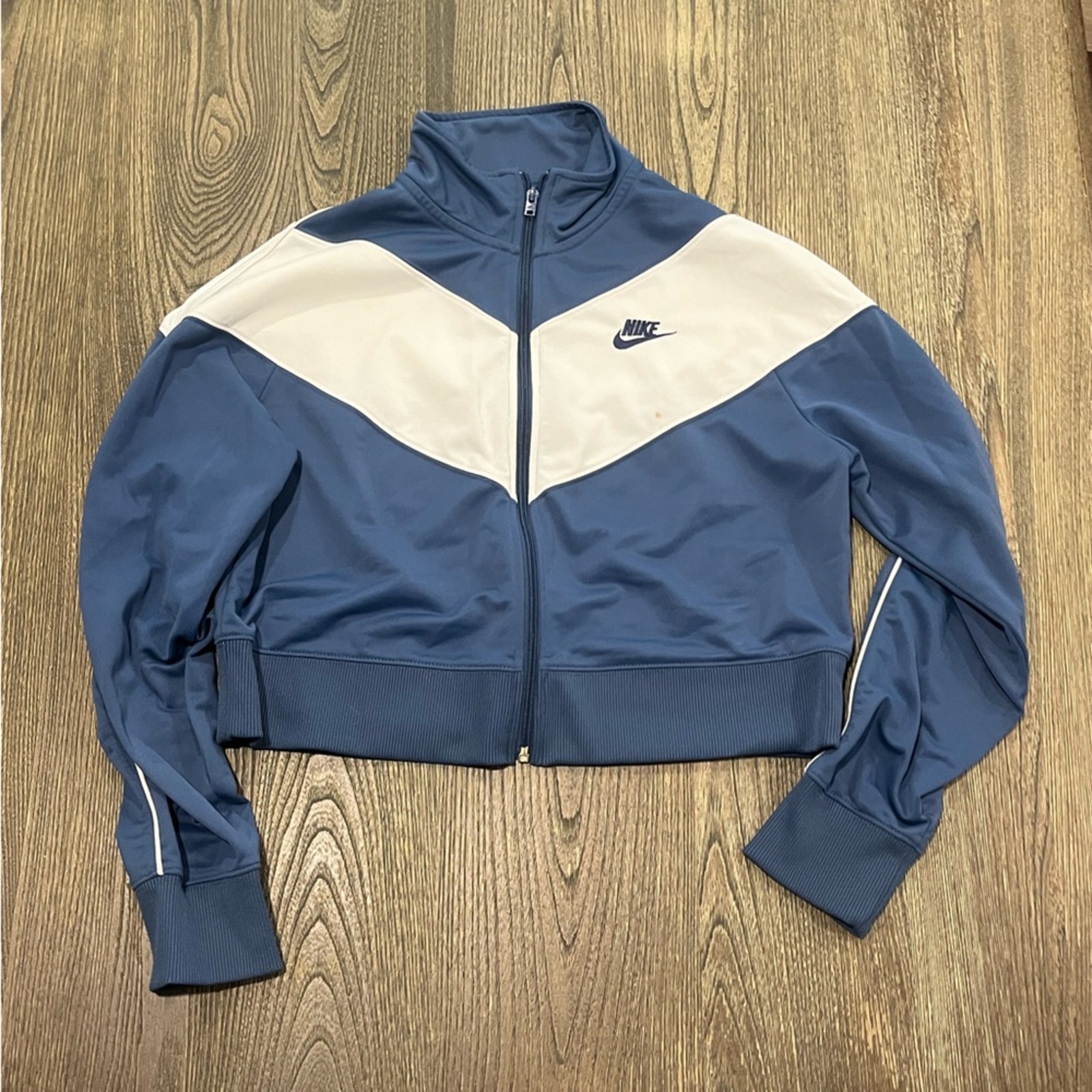 Nike Cropped Track Jacket Heritage Logo Zip Up Colorblock Blue White Size Large