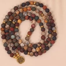 Natural Picture Jasper 108 Mala Beads Healing Gemstone Spiritual Necklace