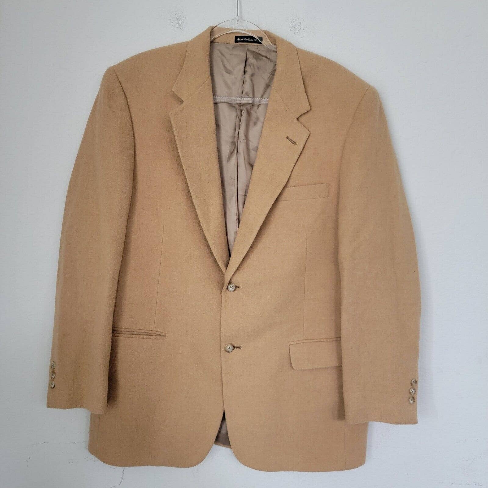Roundtree YorkeMen 100% Camel Hair Brown Two-Button Blazer Sport Coat Jacket 42L