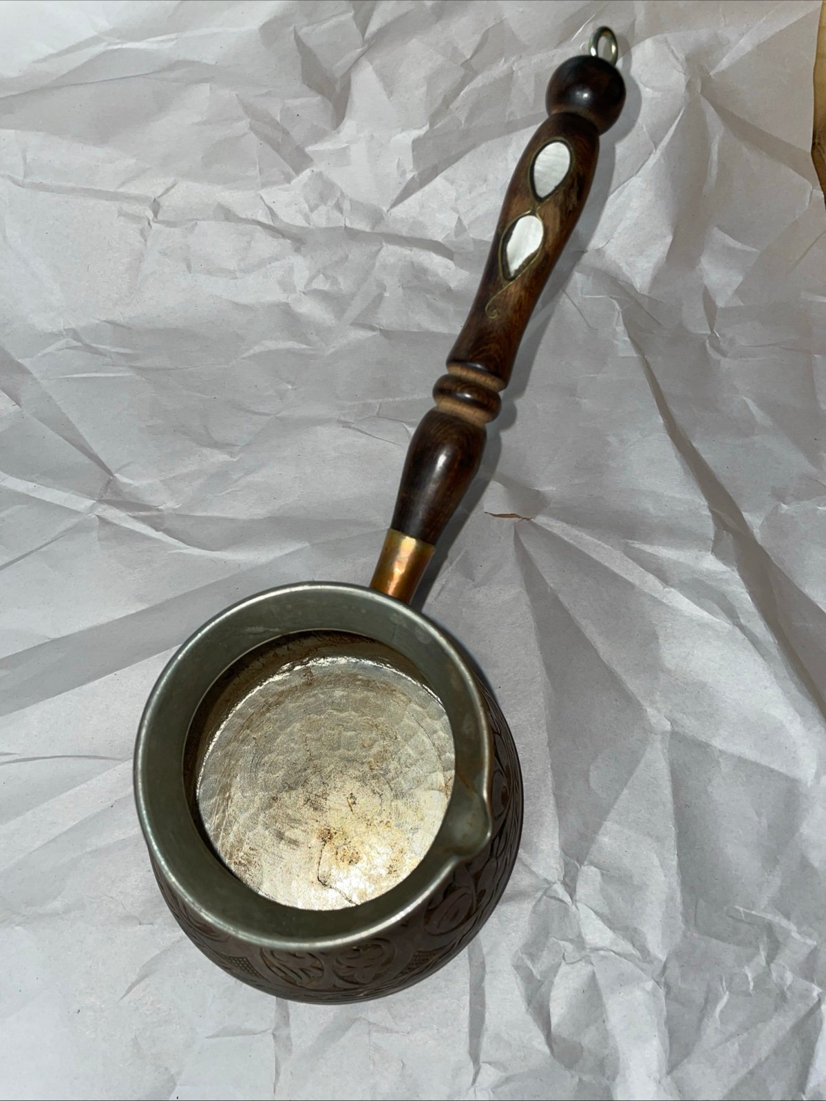 Hammered Brass Turkish Coffee Tea Kettle Wood Handle