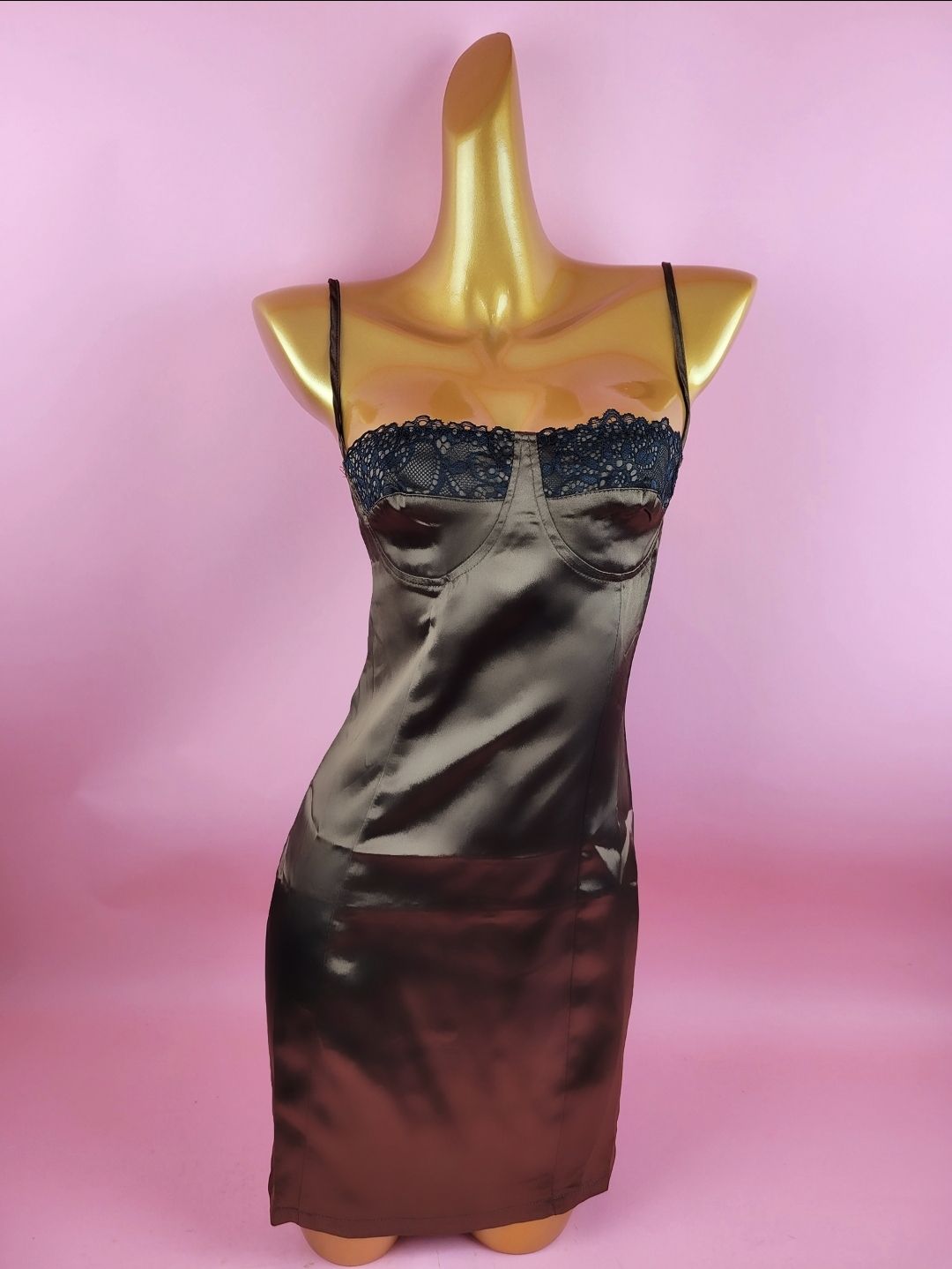 Sexy Lace Panel Satin Cami Dress