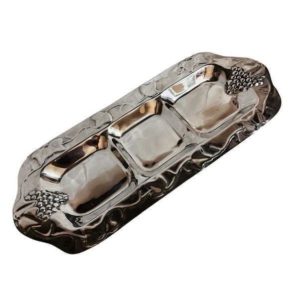 Ante Gifts Mexico Pewter Hand Made Sand Molded Divided Serving Dish 20x8