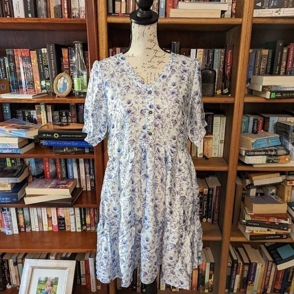 reistor by madewell bemberg fabric blue floral midi dress nwt sz m