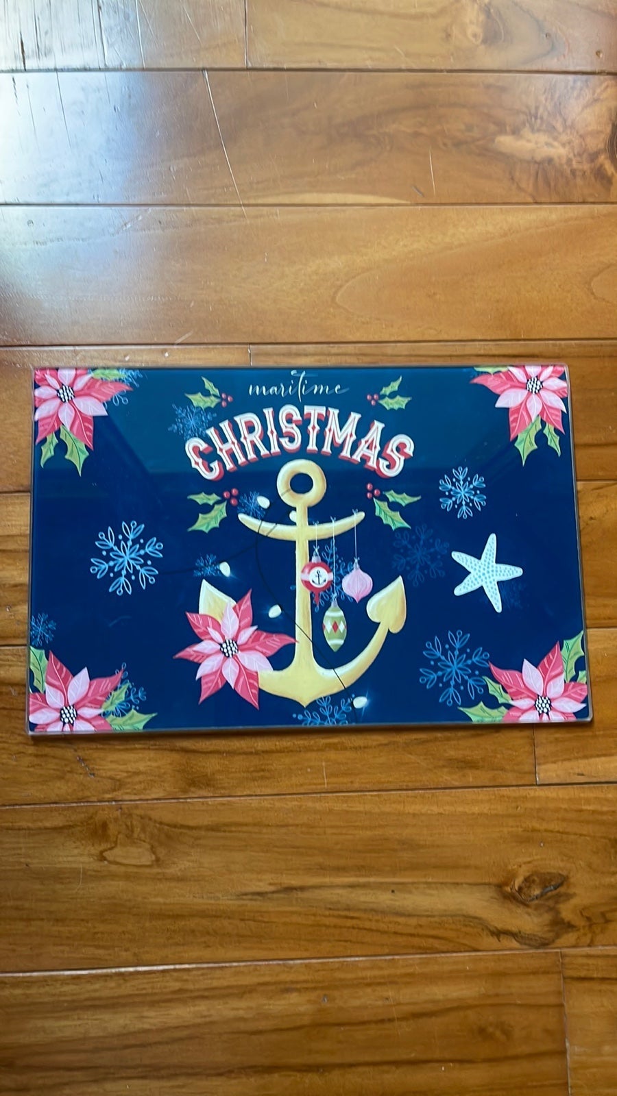 Glass cutting board Christmas coastal nautical charcuterie or trivet New