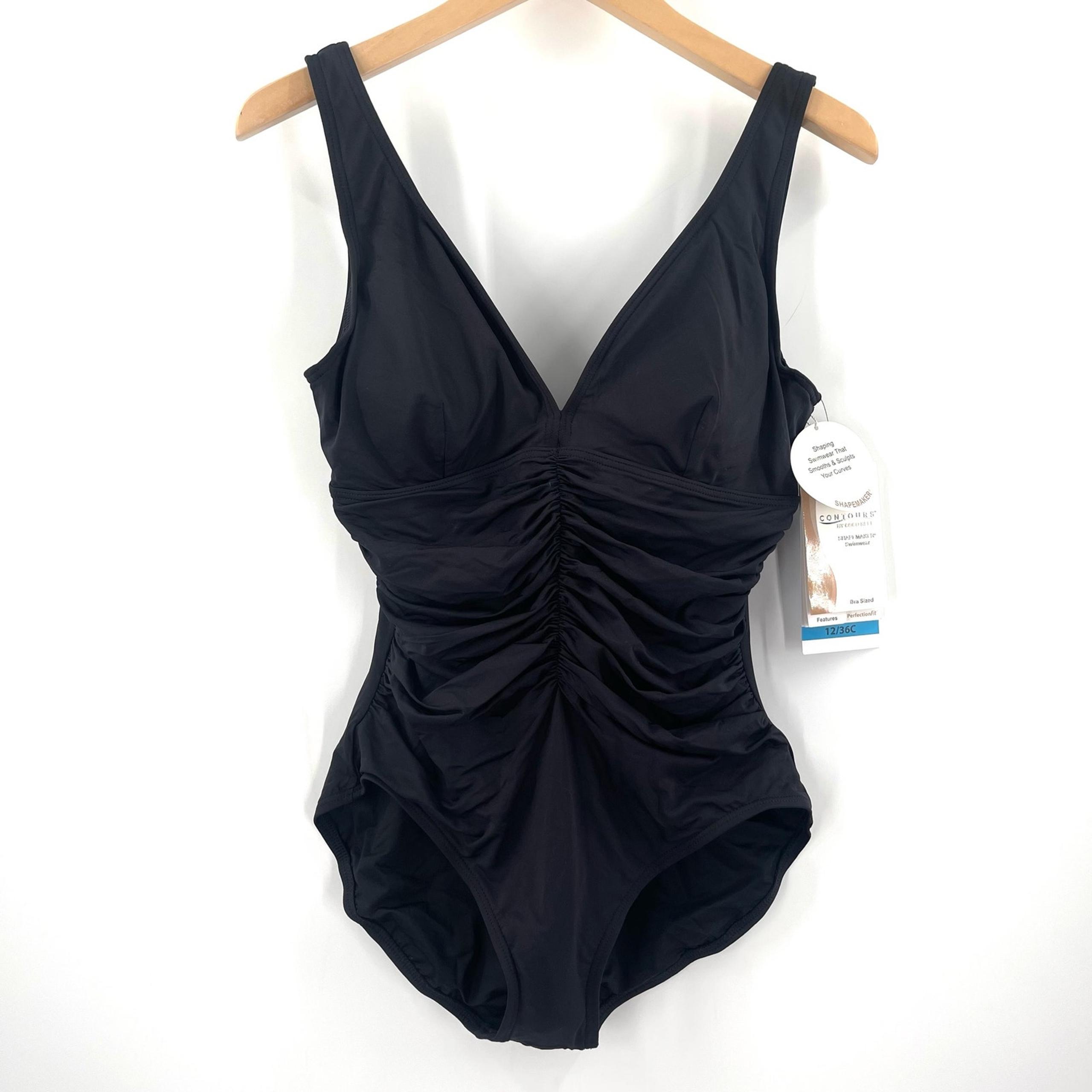 CONTOURS BY COCO REEF Swimsuit Size 12 / 36C Solitaire One Piece Black Swim